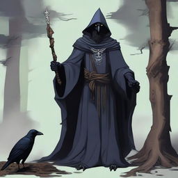 Generate an image of a dead crow wizard from a Dungeons and Dragons game