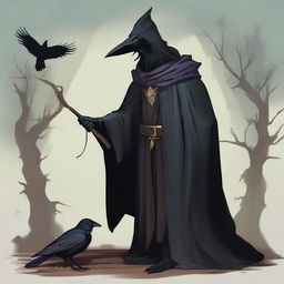 Create an image of a crow wizard from Dungeons and Dragons who has met his end