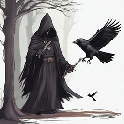 Create an image of a crow wizard from Dungeons and Dragons who has met his end