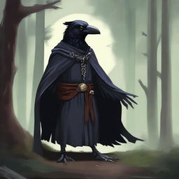 Create an image of a crow wizard from Dungeons and Dragons who has met his end