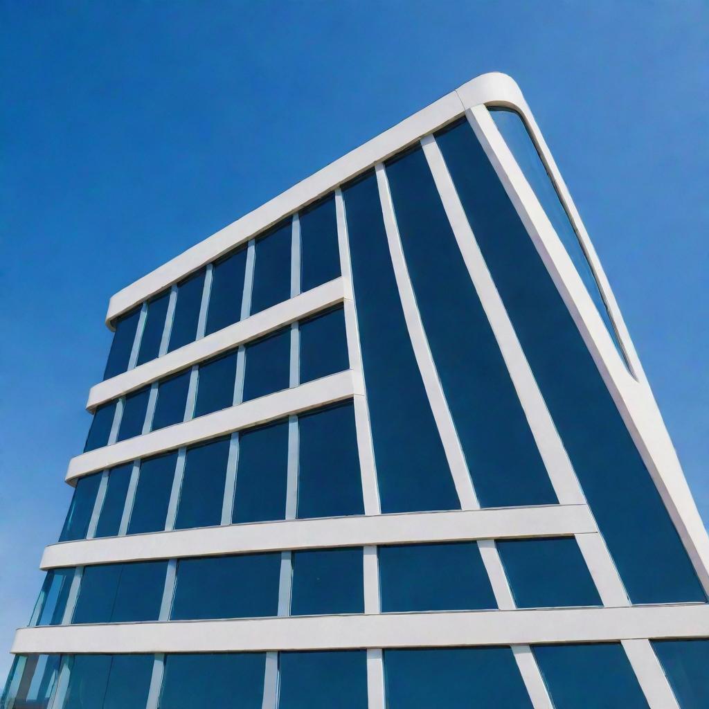 A modern building representing 'Impact Leadership Academy'. It should reflect characteristics of ambition, knowledge, and innovation, with stylish architecture under a clear blue sky.