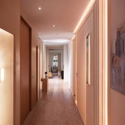 An architecturally designed space of 34 by 35 sqft area, featuring a generous drawing room and a spacious hall both filled with tastefully selected furniture and décor, illuminated by soft, ambient light.