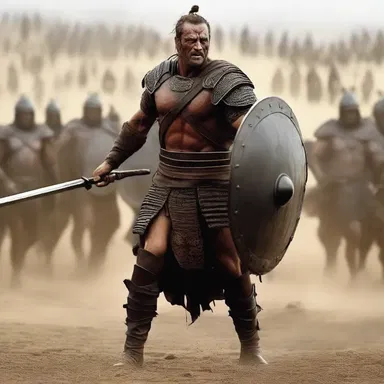 In the movie, the warrior bravely brandished his spear during the epic battle scene.