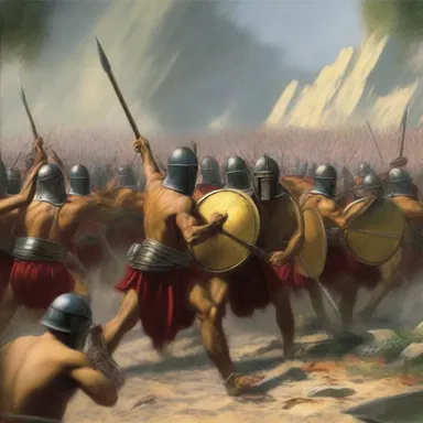 During the battle of Thermopylae, the Spartan soldiers fought valiantly with their spears in hand.