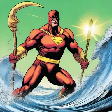 In the comic book series, the superhero possessed a magical spear that granted him incredible powers and allowed him to catch fish effortlessly.