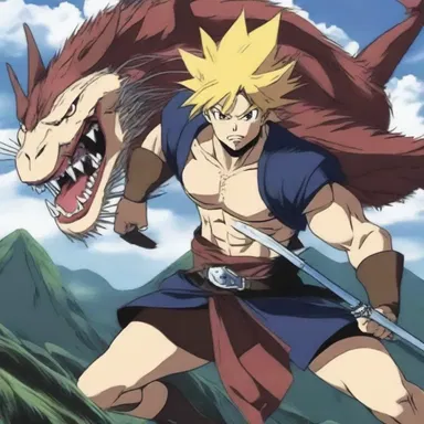 The brave warrior swiftly speared the monster with his weapon in the anime series.