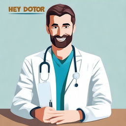 Create a picture of a handsome doctor with a title 'Hey Doctor'.