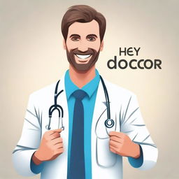 Create a picture of a handsome doctor with a title 'Hey Doctor'.