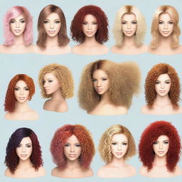 Generate an image of a variety of hairstyles