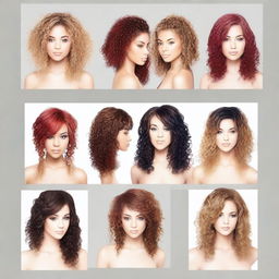 Generate an image of a variety of hairstyles