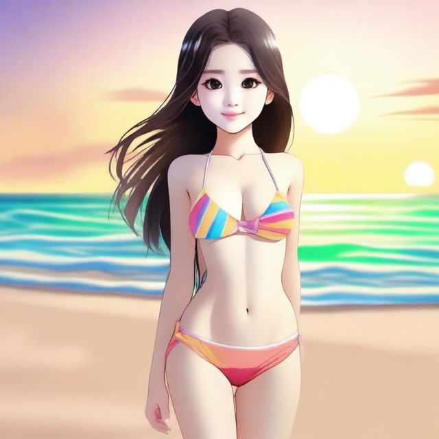 Generate an image of a cute girl wearing a cute bikini