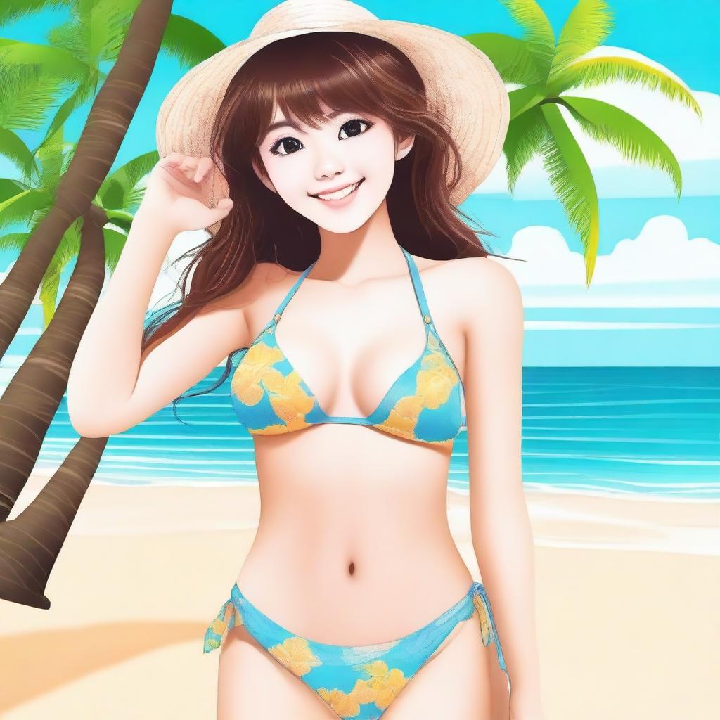 Generate an image of a cute girl wearing a bikini