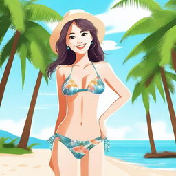 Generate an image of a cute girl wearing a bikini