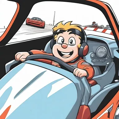 In the cartoon, the racing car's cockpit was exaggeratedly small, causing the driver to comically struggle to fit inside.