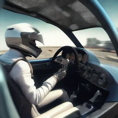 Within the fantasy realm, the cockpit of the racing car possessed magical abilities, allowing the driver to control the vehicle with their mind.