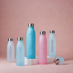 A visually striking poster for a brand called 'HydrX' with sleek and elegant water bottle designs creatively arranged, complemented by the tagline 'Elevate Your Hydration Experience. HydrX – Where Style Meets Hydration' positioned with sophistication.