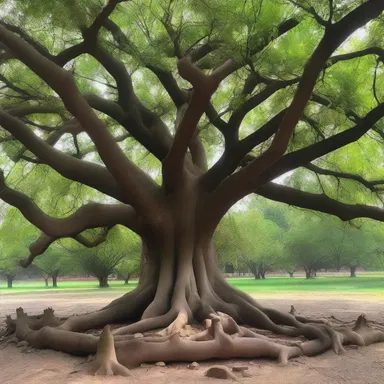 The sprawling branches of the sacred tree formed a natural altar for worship.