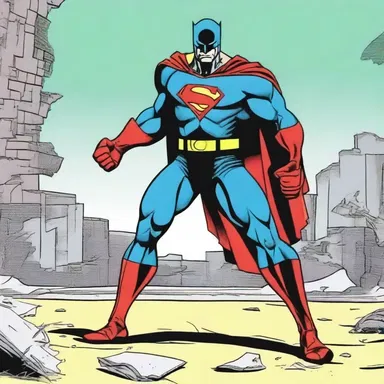 In the comic strip, the superhero struck a sprawling pose as he prepared to face the enemy.