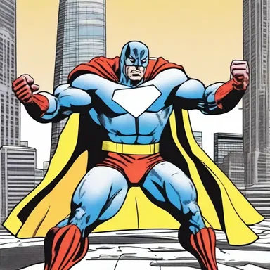 In the comic strip, the superhero struck a sprawling pose as he prepared to face the enemy.