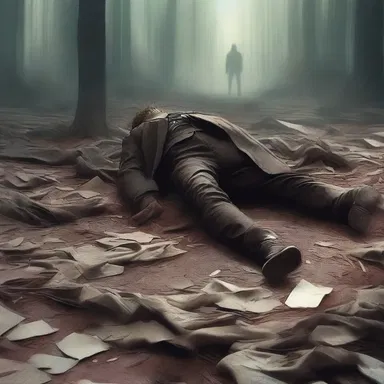 The protagonist, exhausted and defeated, fell to the ground in a sprawling heap.