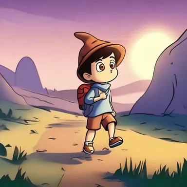 In the cartoon, the character goes on an adventure during the dusk, exploring the mystical world illuminated by the fading light.