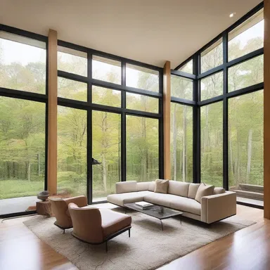 The large windows in the living room were strategically placed to allow ample natural light during dusk.