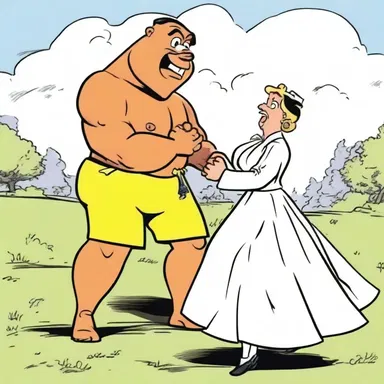The cartoon depicted a humorous scenario where a character thwarted an attempted ravishment.