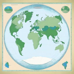 Generate a world map primarily in shades of blue and green