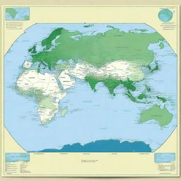 Generate a world map primarily in shades of blue and green