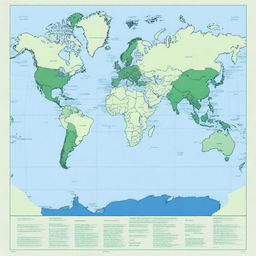 Generate a rectangular world map primarily in shades of blue and green