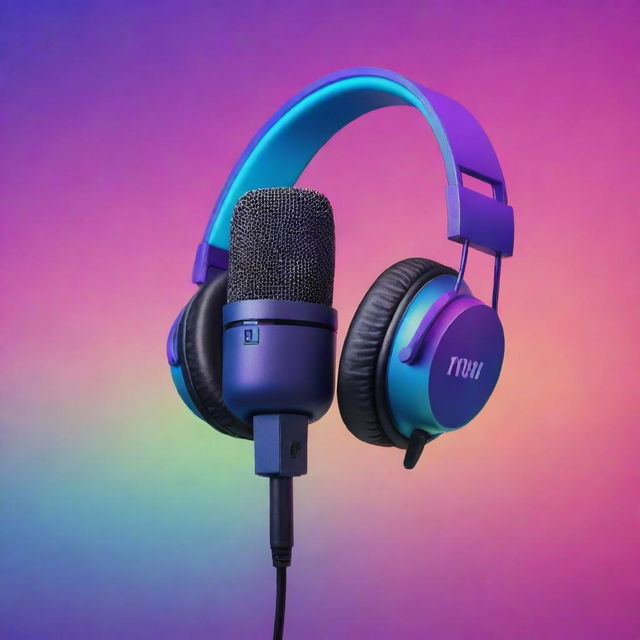 A vibrant and engaging YouTube profile picture featuring a cool stylized microphone and headphones on a bold, gradient background.