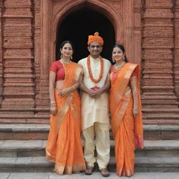 Ram and Sita, standing reverently in front of the majestic Ram Mandir, with exquisite architecture and the peaceful ambiance of devotion