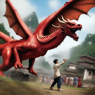 As the dragon appeared out of thin air, the sight struck the villagers dumb with fear and astonishment.