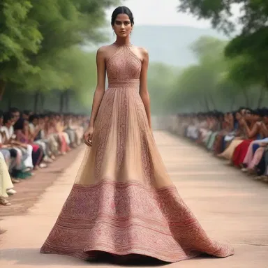 The designer showcased a stunning dress inspired by the thalweg of a river valley.