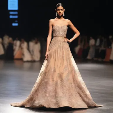 The designer showcased a stunning dress inspired by the thalweg of a river valley.