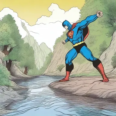 In the comic strip, the superhero battles his arch-nemesis in the thalweg of the river, which also happens to be the boundary line between two fictional states.