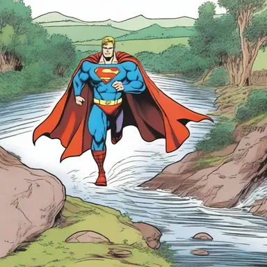 In the comic strip, the superhero battles his arch-nemesis in the thalweg of the river, which also happens to be the boundary line between two fictional states.