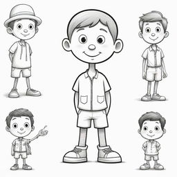 Hand-drawn, black and white, cartoonish character designs for a children's book, in ink style. Create more than 20 distinct characters based on provided blueprints.