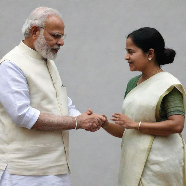 Narendra Modi, the Prime Minister of India, and Mamata Banerjee, the Chief Minister of West Bengal, in a respectful conversation at a formal political event