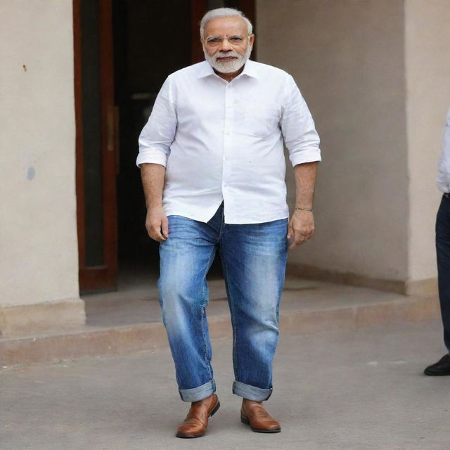 Narendra Modi, Prime Minister of India, in a casual look wearing stylish torn jeans