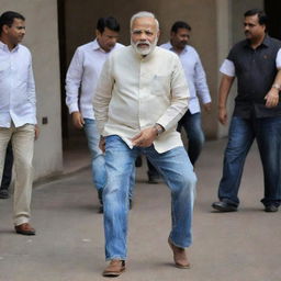 Narendra Modi, Prime Minister of India, in a casual look wearing stylish torn jeans