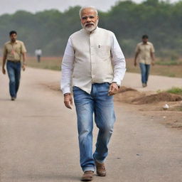 Narendra Modi, Prime Minister of India, in a casual look wearing stylish torn jeans