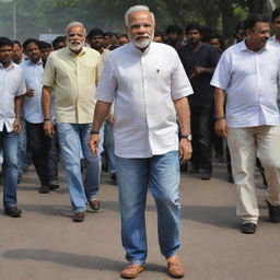 Narendra Modi, Prime Minister of India, in a casual look wearing stylish torn jeans