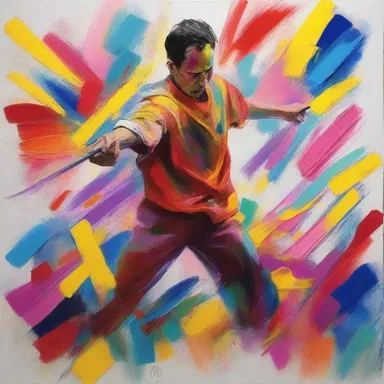 The artist painted with a flurry of brushstrokes, creating a vibrant and energetic composition.