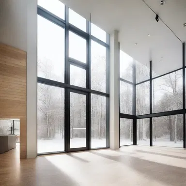 The modern architectural design of the building incorporated large windows, allowing natural light to create a sense of a snowy flurry inside the space.