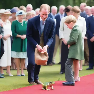 The magical mishap caused a flurry of embarrassment as the prince suddenly turned into a frog during a royal event.