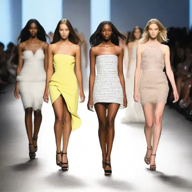 Models flurry down the runway, showcasing the latest designs with a sense of energy and movement.