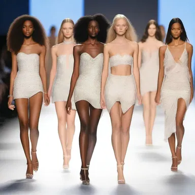 Models flurry down the runway, showcasing the latest designs with a sense of energy and movement.