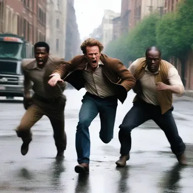 During the intense chase scene, the camera angles flurry around the actors, capturing their agitated movements.