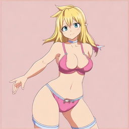 Generate an image of Lucy Heartfilia from Fairy Tail in a tasteful pose, wearing pink underwear